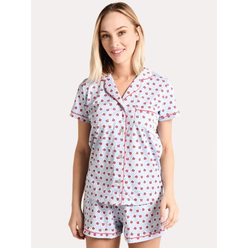 Roller Rabbit Love Bug Blue Pink Shorts Ladybug Pattern Pajamas Set Women's XS
